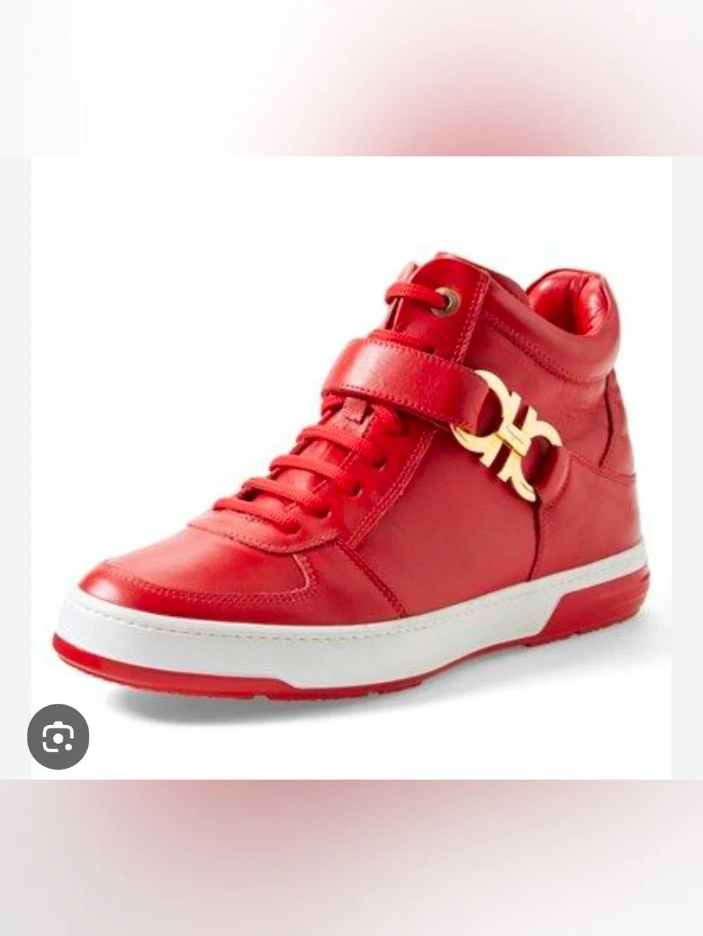 Salvatore Ferragamo | Nayon Red Leather High-Top Sneaker with Gold Logo